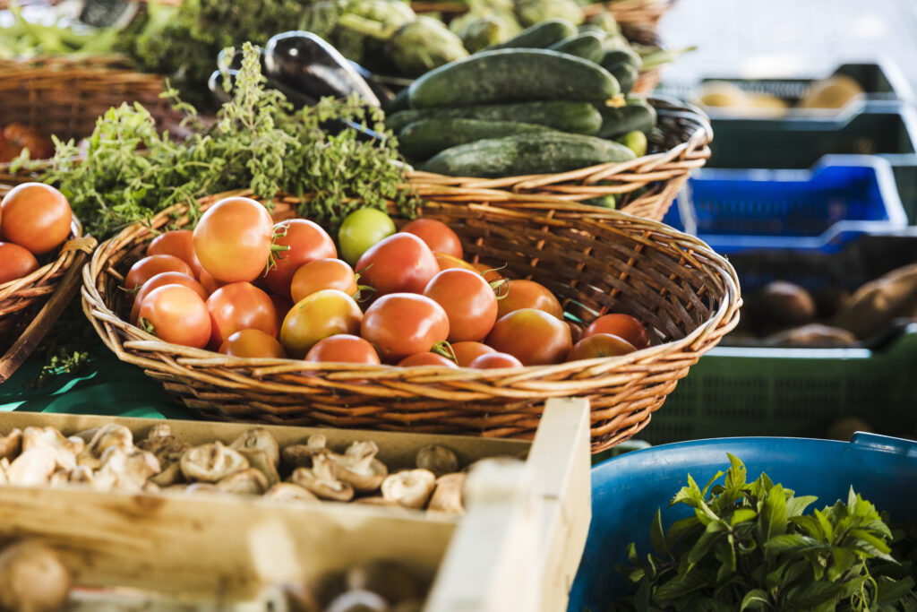 farmers-food-market-stall-with-variety-organic-vegetable